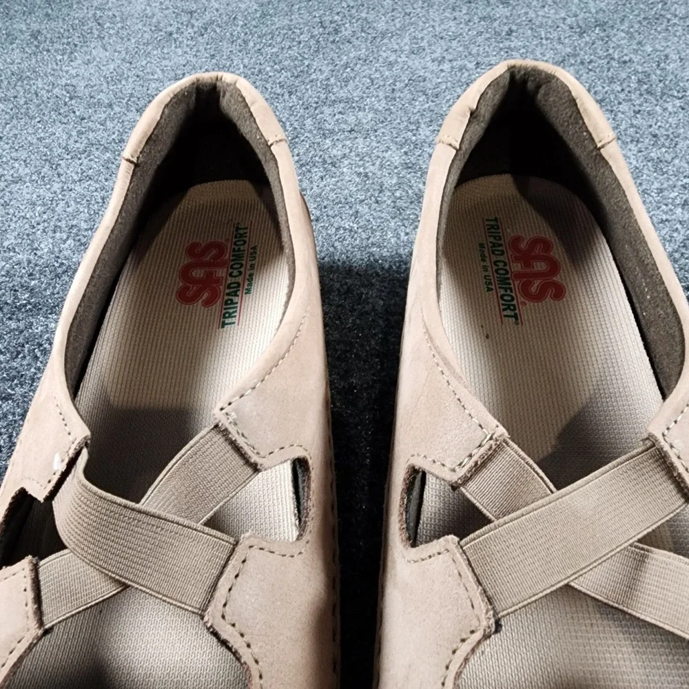 SAS Crissy Slip-On Loafers Womens 10W Tan Nubuck Leather Elastic Strap EUC